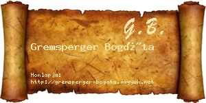 Gremsperger Bogáta névjegykártya